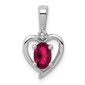 Sterling Silver Created Ruby July Birthstone & Diamond Necklace Charm Pendant